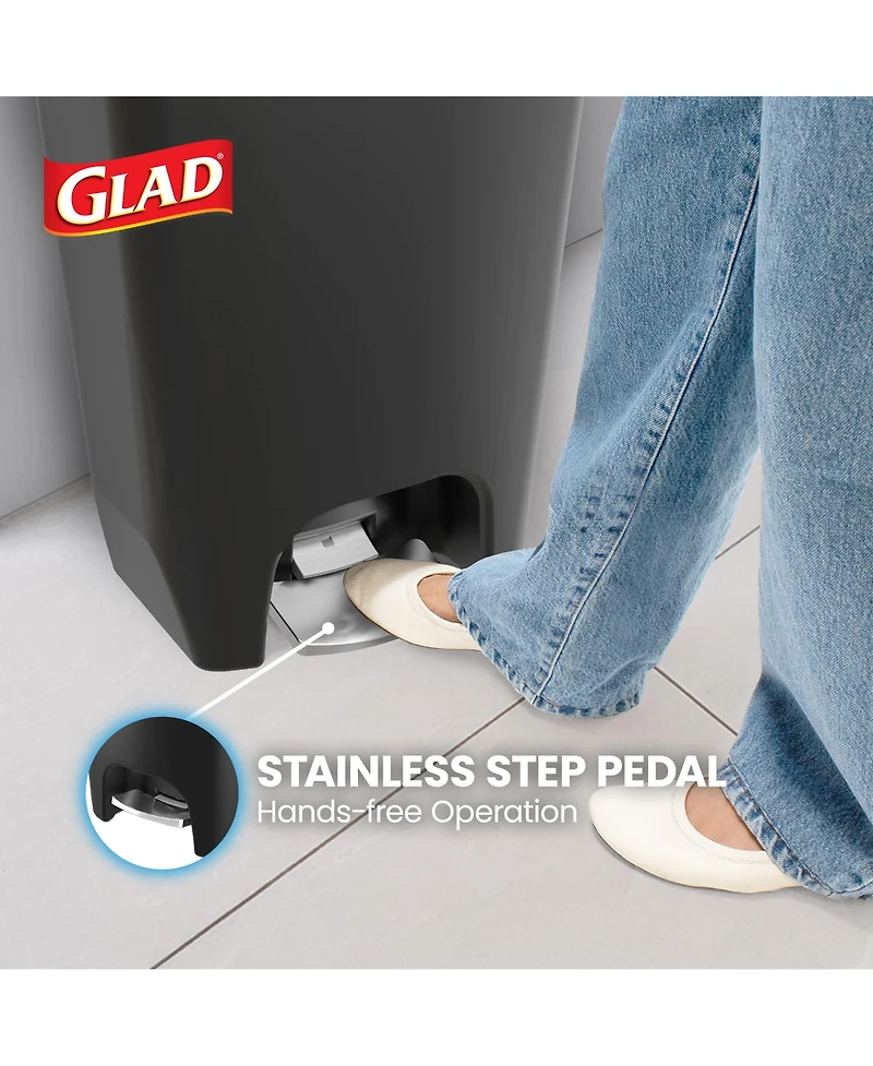 Glad Trash Can with Lid, Stainless Foot Pedal and Garbage Bag Rings, 13 Gal