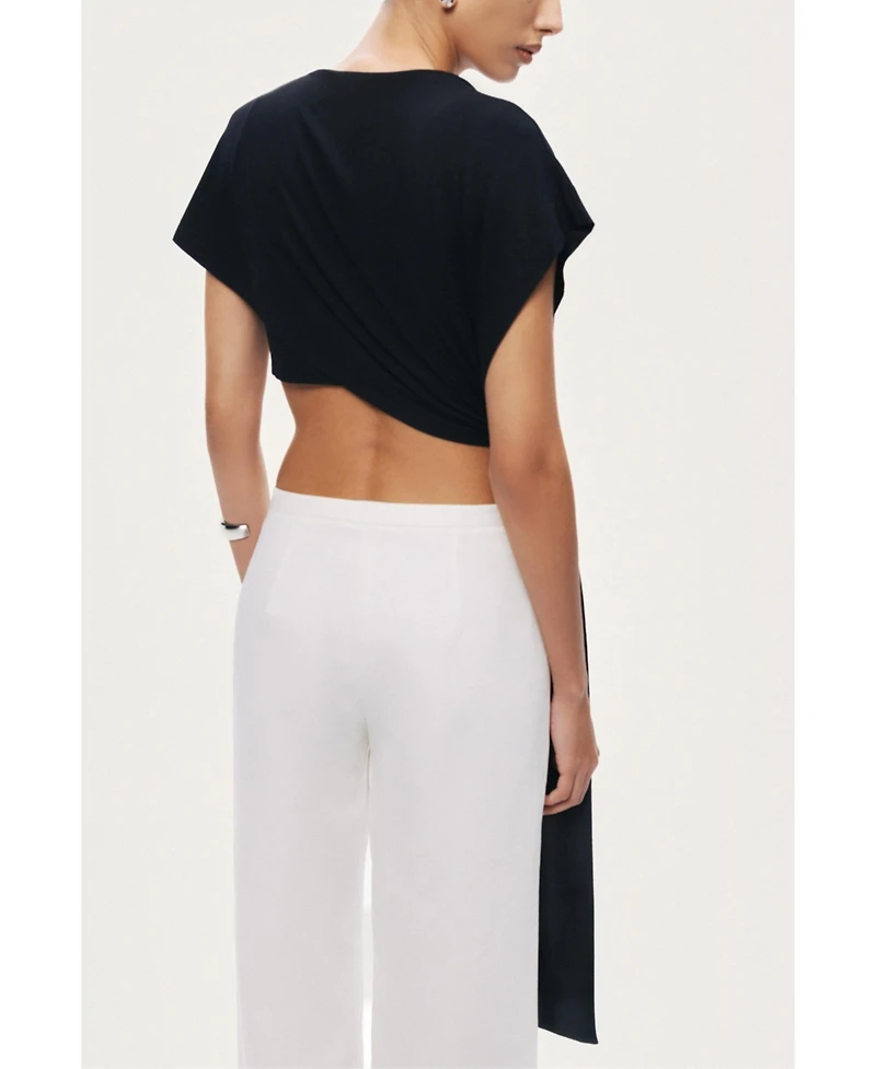 Nocturne Women's Asymmetric Tie-Front Crop Top