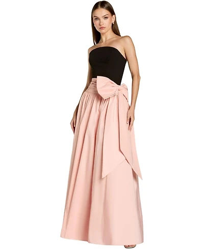 Mac Duggal Women's Strapless Crepe and Faille A-Line Gown with Oversized Bow