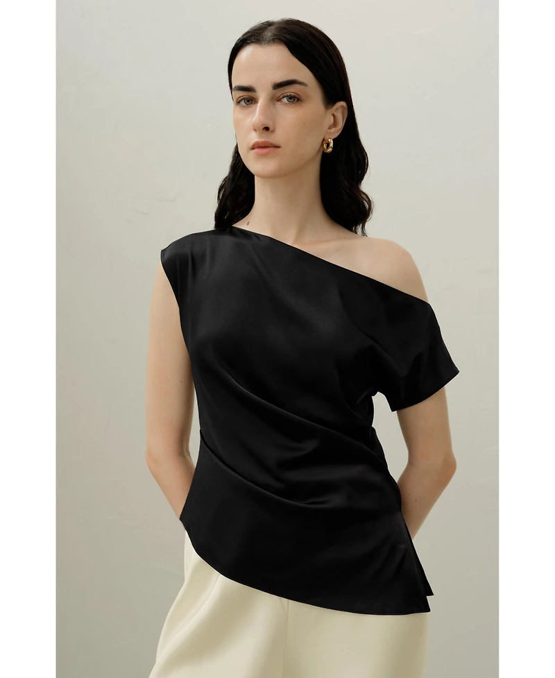 Lilysilk Women's Stretch Charmeuse Asymmetric Top