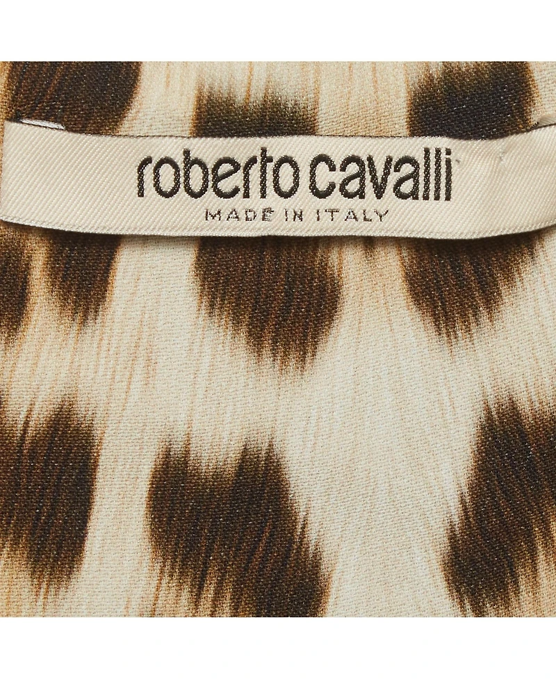 Pre-Owned Roberto Cavalli Women's Print Stretch Crepe Asymmetric Maxi Dress