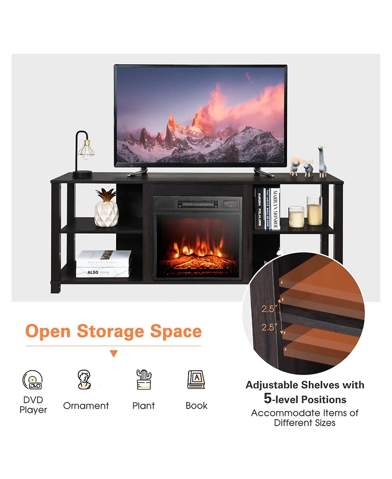 Gymax 2-Tier Tv Stand andElectric Fireplace Heater Storage Cabinet Console For 65" Tv