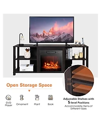 Gymax 2-Tier Tv Stand andElectric Fireplace Heater Storage Cabinet Console For 65" Tv