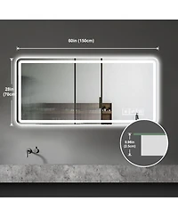 Rainsken 2860 Inch Led Bathroom Mirror, Wall Mounted Anti-Fog Vanity Mirror with Shatter-Proof Tempered Glass for Makeup and Shaving
