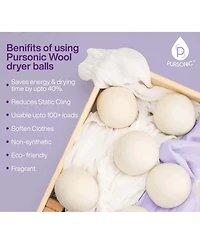Pursonic Wool Dryer Balls Bundle - 3-Pack of Durable Laundry Balls Made from Pure New Zealand Wool + Lavender and Peppermint Essential Oils