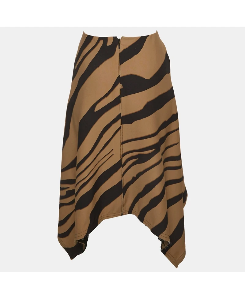 Pre-Owned Roberto Cavalli Women's Zebra Print Crepe Asymmetric Skirt