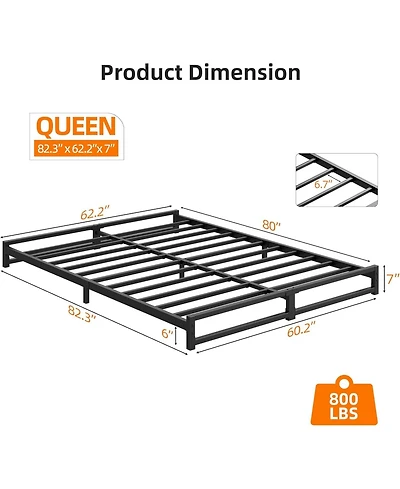 gaomon 6" Queen Metal Platform Bed Frame, Low Profile, Steel Slats