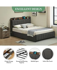 gaomon Queen Upholstered Bed with Storage Headboard, 2 Drawers