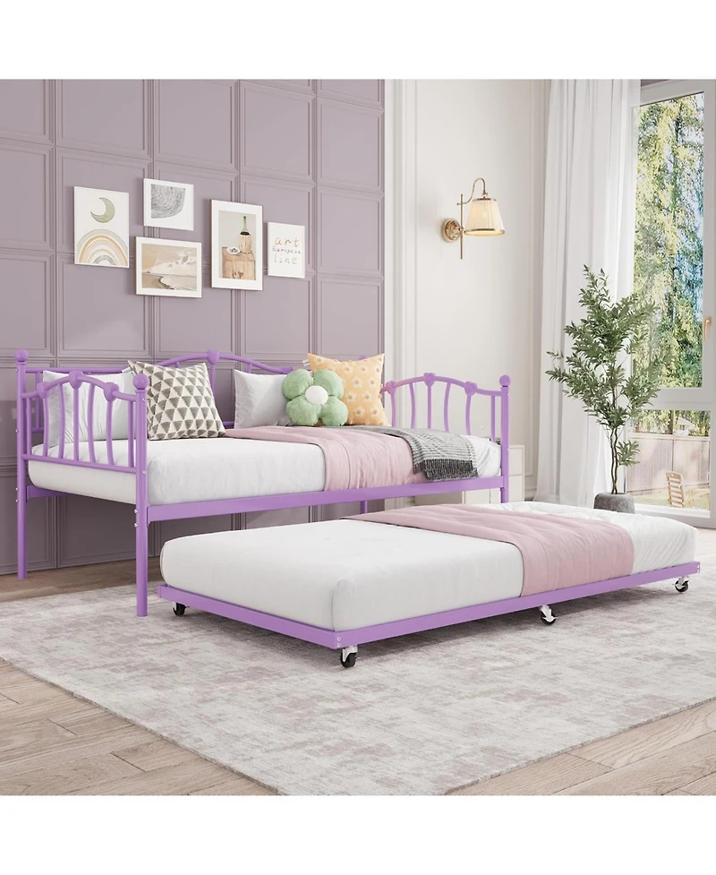 gaomon Twin Metal Daybed with Trundle, Heart Design