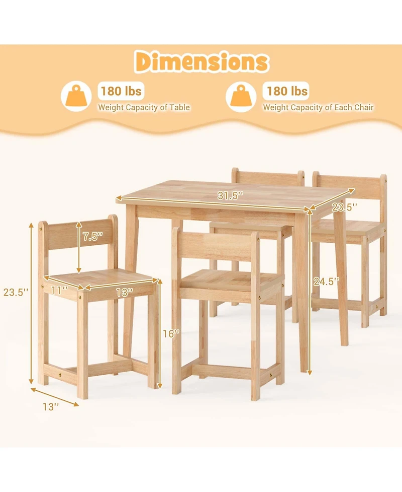 Slickblue 5 Piece Kids Furniture Set Table and Chairs Solid Wood Design