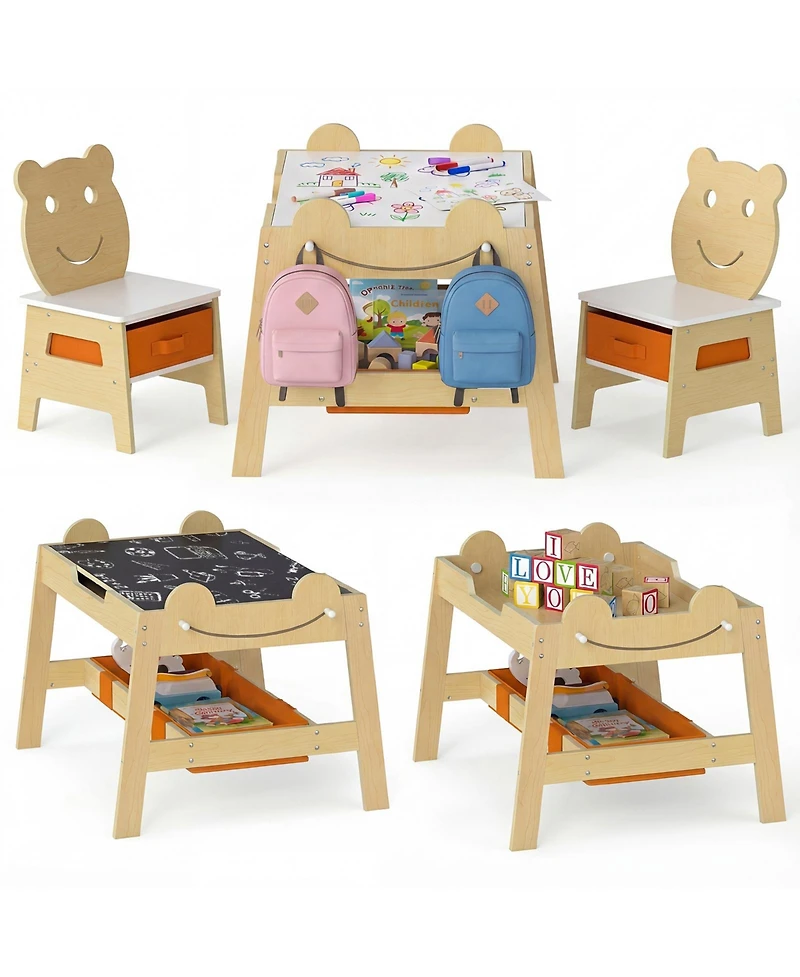 Slickblue Kids Art Desk Table Set with Reversible Chalkboard