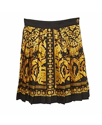 Pre-Owned Versace Women's Black Barocco Print Silk Pleated Mini Skirt