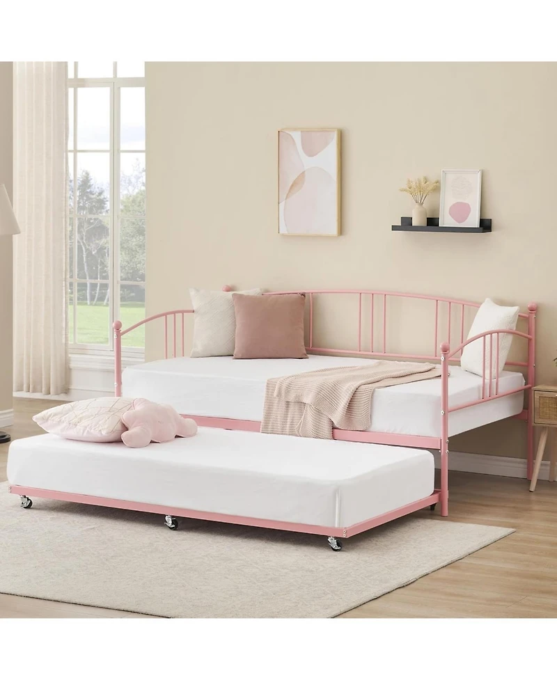gaomon Twin Metal Daybed with Trundle, Arched Headboard, Steel Slats