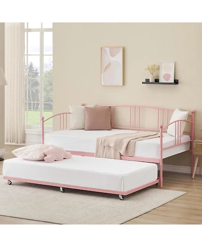 gaomon Twin Metal Daybed with Trundle, Arched Headboard, Steel Slats
