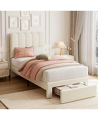 gaomon Twin Boucle Platform Bed with Storage Drawer