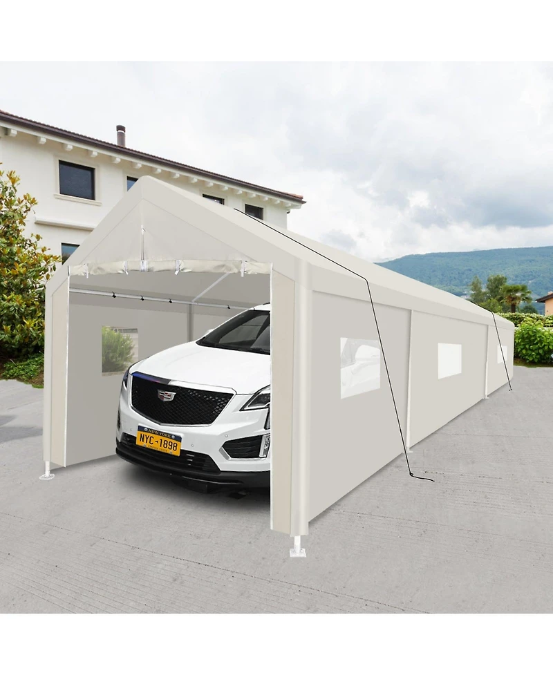 Mondawe 10 x 30 Ft Heavy Duty Portable Carport Garage Tent with Windows, Outdoor Storage Shelter