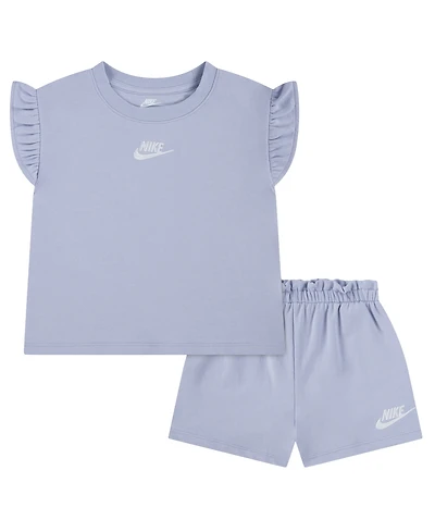 Nike Girls' 4-6X Crewneck French Terry T-Shirt and Shorts, 2-Piece Set