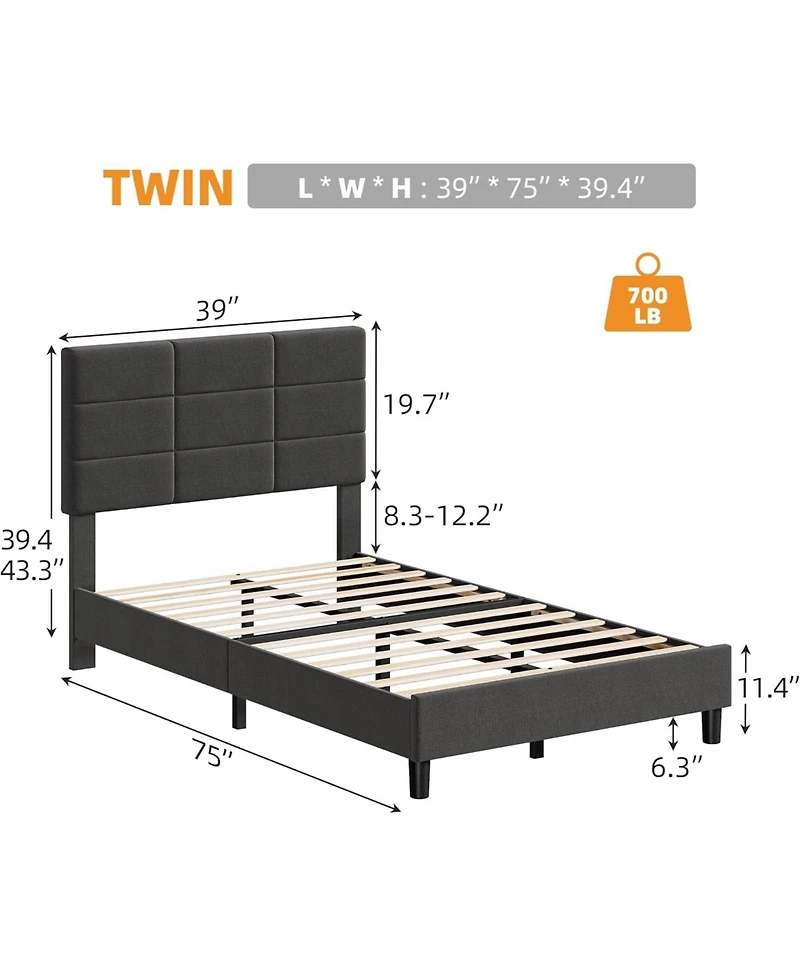 gaomon Twin Linen Platform Bed with Headboard, 700 lb Support