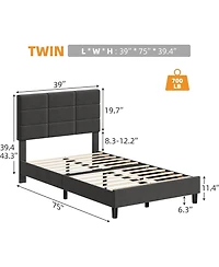 gaomon Twin Linen Platform Bed with Headboard, 700 lb Support