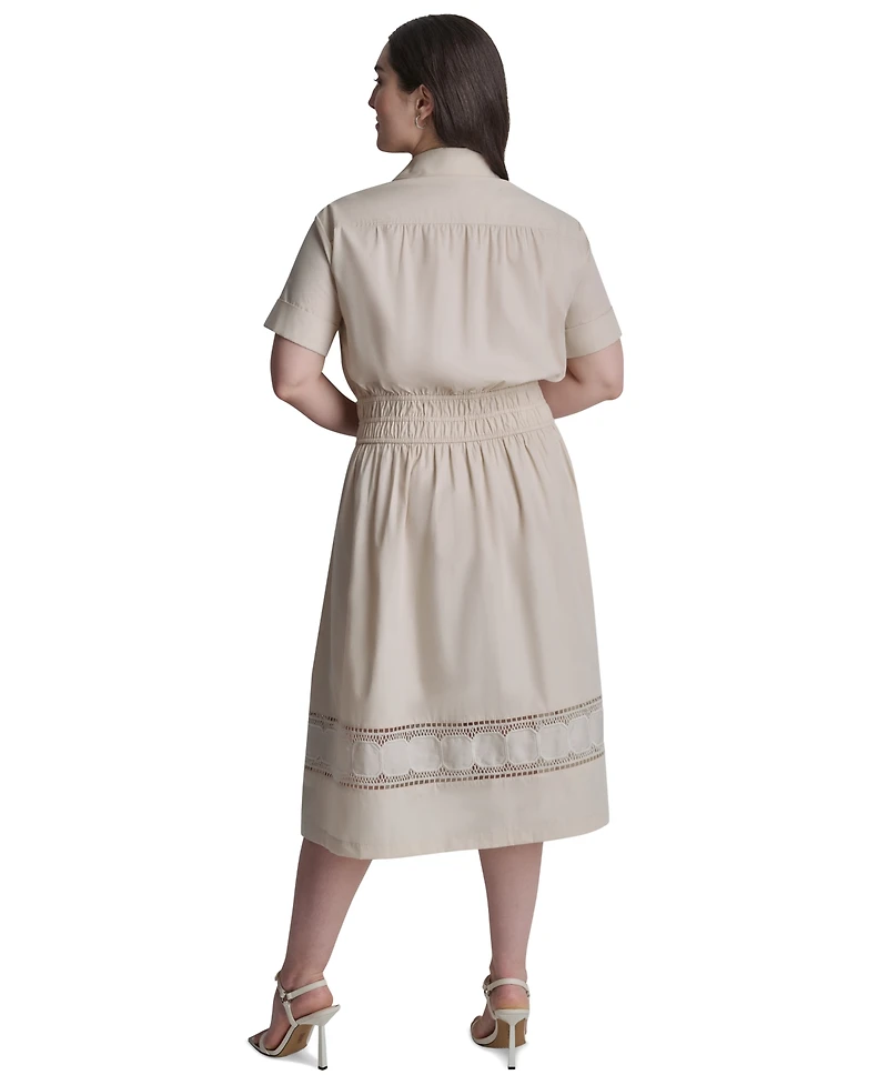 Dkny Plus Short-Sleeve Smocked Shirt Dress