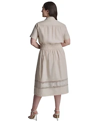 Dkny Plus Short-Sleeve Smocked Shirt Dress