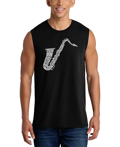 La Pop Art Men's Saxophone Music Word Graphic Tank Top
