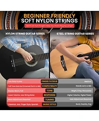 Pyle Beginner Acoustic Guitar Kit, 30" 1/4 Junior Size All-Wood Guitar for Kids & Adults, Easy-Play Design, Black Matte Finish