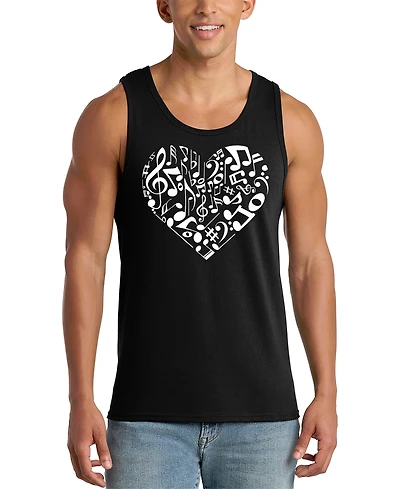 La Pop Art Men's Music Notes Heart Word Graphic Tank Top