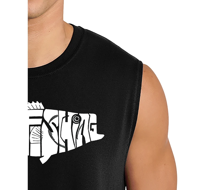 La Pop Art Men's Gone Fishing Typography Graphic Tank Top