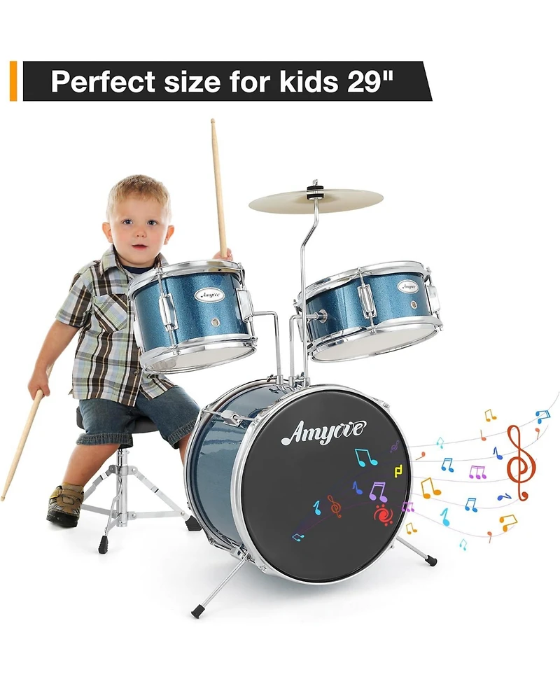 gaomon 3-Piece Kids Acoustic Drum Set - Wood Metal for Starter Drummers Music Learning