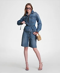 Avec Les Filles Women's Cotton-Blend Back Cinch Denim Jacket