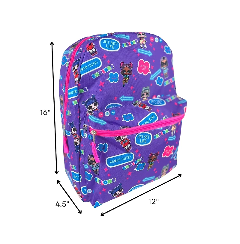 L.o.l. Surprise Dolls All Over Print Backpack With Pocket, 16" Inch