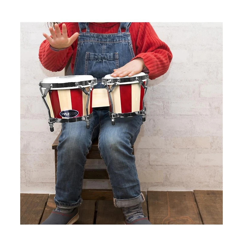 Pyle Hand-Crafted Wooden Bongos - Bongo Drums