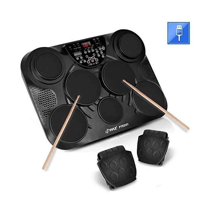 Pyle Electronic Table Digital Drum Kit Top with 7 Pad Digital Drum Kit