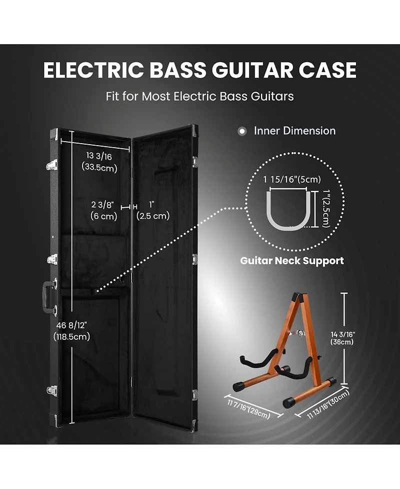 Yescom Rectangular Electric Bass Guitar Case Hard Shell with Folding Guitar Stand