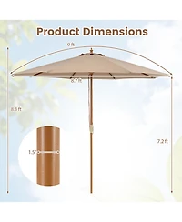 Gymax 9FT Patio Umbrella w/Adjustable Height Rope Pulley Lift Vented Top 8 Sturdy Ribs