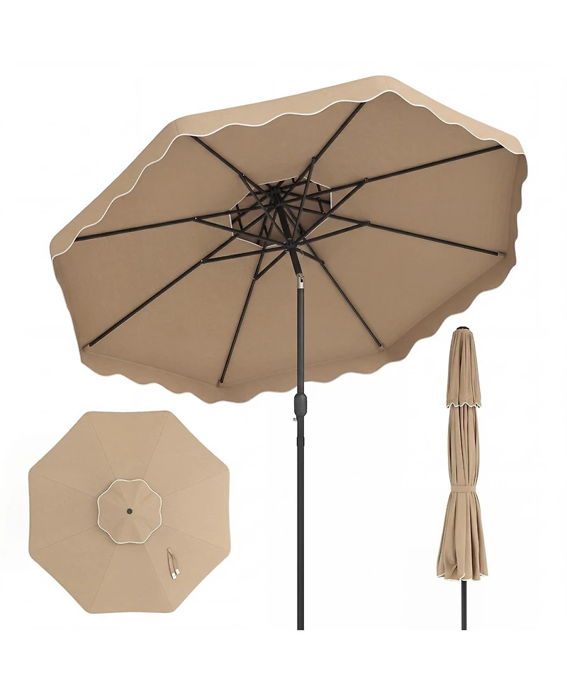 Gymax Patio Umbrella With Push Button Tilt and Crank 2-Tier Vented Top 8 Metal Ribs