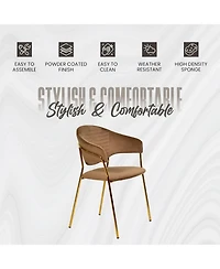 LeisureMod Bella Dining Chair With Arms Upholstered Leather/Velvet Accent Ergonomic Durable Stainless Steel Base for Modern Kitchen, Living Room