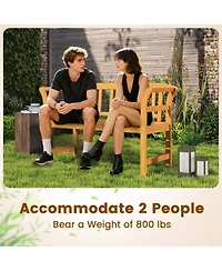 Gymax Outdoor Loveseat Bench Curved Armrests for Backyard Front Porch Deck