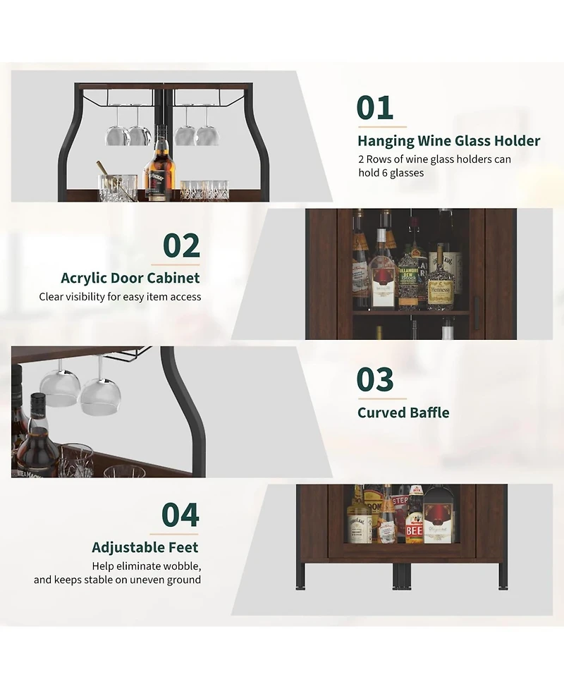 gaomon 4 Tier Corner Wine Rack with Glass Holder and Storage Shelves for Living Room