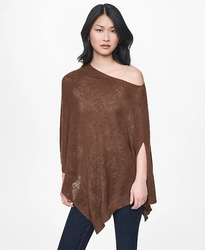 Dkny Jeans Women's Asymmetric Logo Pointelle Stitch Poncho Sweater