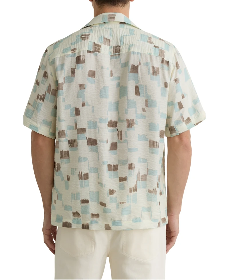 Reiss Men's Vespucci Brushstroke-Print Cuban-Collar Shirt