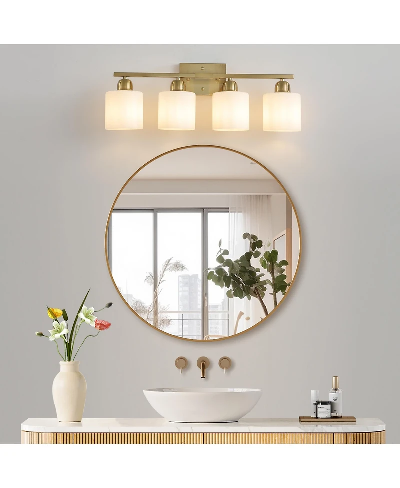 Busdays 4 Light Gold Modern Bathroom Light Fixture Vanity Light Over Mirror Wall Sconce Frosted Glass Shades E26 Socket Bulbs Not Included