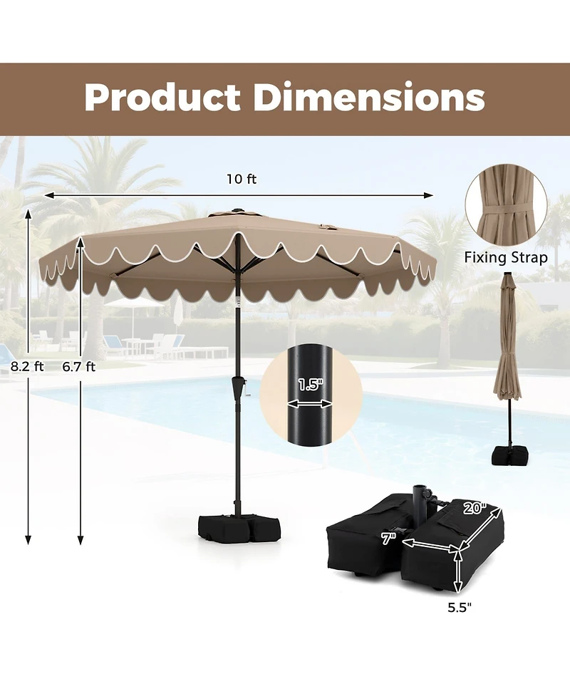 Gymax 10 Feet Outdoor Umbrella With Weighted Base Sandbags Push Button Tilt And Crank Patio