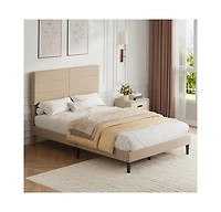 gaomon Upholstered Platform Bed, 6-Grid Linen Headboard