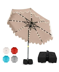 Gymax 9 Feet Outdoor Patio Umbrella With 32 Solar Led Lights And Weighted Base Sandbags