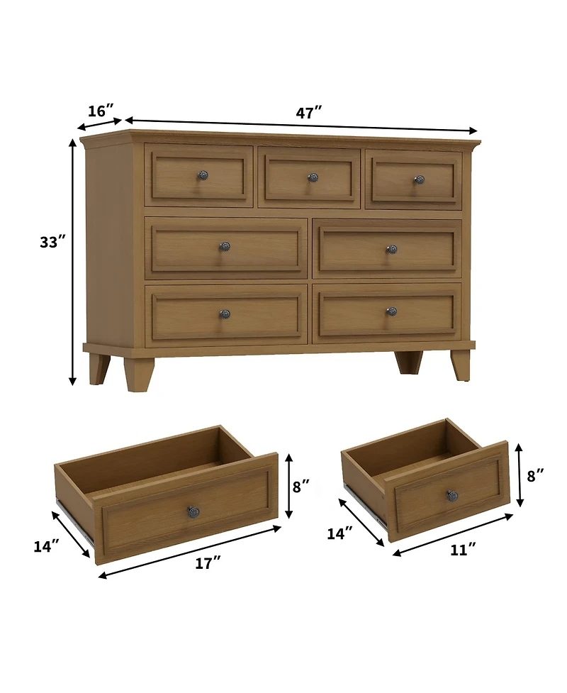 homfan Modern 7 Drawer Dresser for Bedroom - Wide Chest of Drawers Deep Storage Water-Resistant Wood Top Metal Handles Thickened Desktop