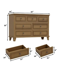 homfan Modern 7 Drawer Dresser for Bedroom - Wide Chest of Drawers Deep Storage Water-Resistant Wood Top Metal Handles Thickened Desktop