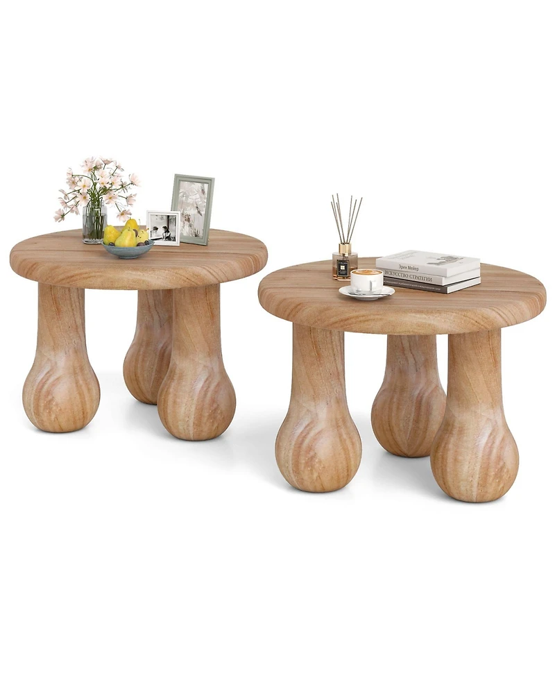 Gymax 2PCS 24'' Small Solid Mahogany Wood Coffee Table w/Thickened Top Column Legs