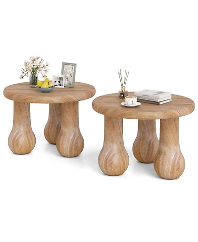 Gymax 2PCS 24'' Small Solid Mahogany Wood Coffee Table w/Thickened Top Column Legs